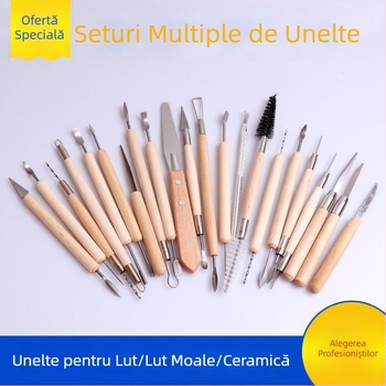 Set de instrumente pentru sculptat în lut cu cuțite de sculptat și lut polimeric moale