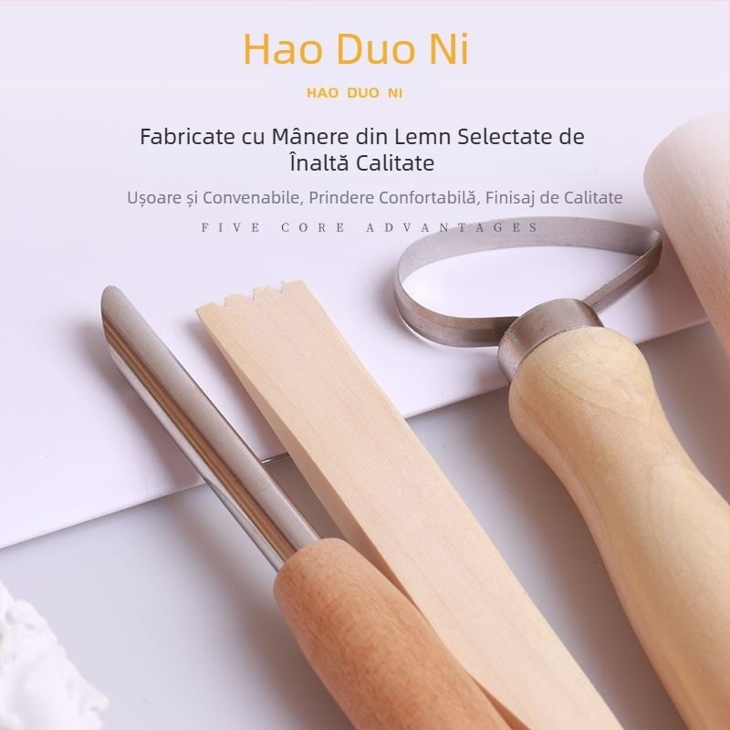 Set de instrumente pentru sculptat în lut cu cuțite de sculptat și lut polimeric moale