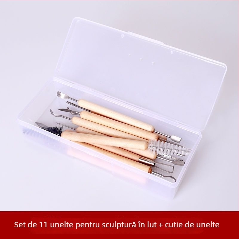 Set de instrumente pentru sculptat în lut cu cuțite de sculptat și lut polimeric moale