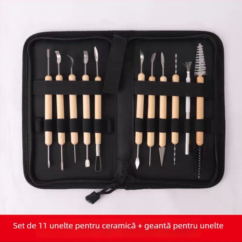Set de instrumente pentru sculptat în lut cu cuțite de sculptat și lut polimeric moale