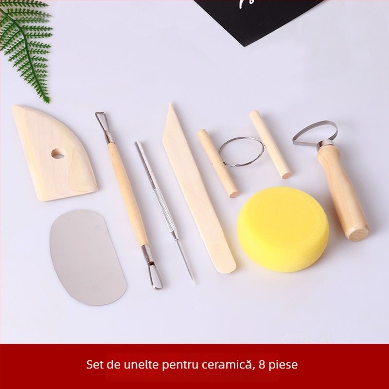 Set de instrumente pentru sculptat în lut cu cuțite de sculptat și lut polimeric moale