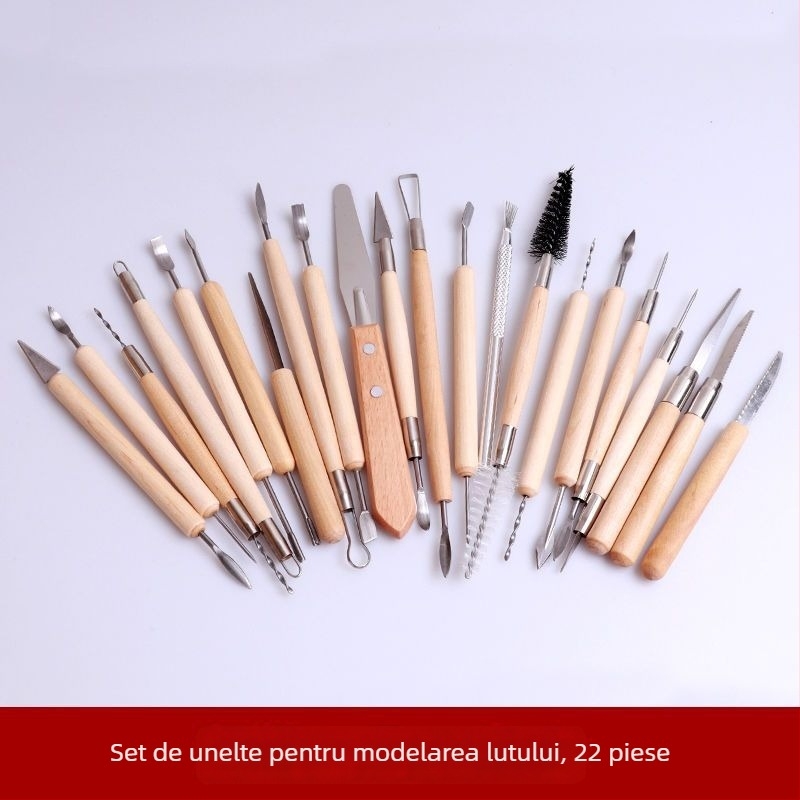 Set de instrumente pentru sculptat în lut cu cuțite de sculptat și lut polimeric moale