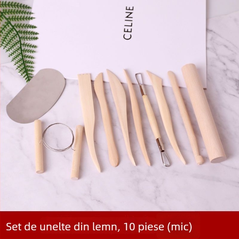 Set de instrumente pentru sculptat în lut cu cuțite de sculptat și lut polimeric moale