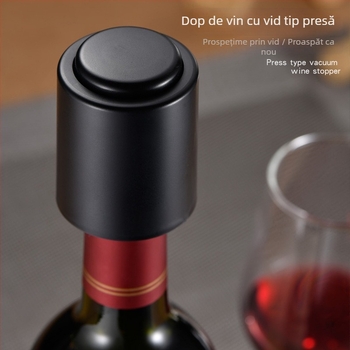Dop de vin din oțel inoxidabil, cu mecanism de apăsare – pentru vin, bere și șampanie, sigilare prin vid