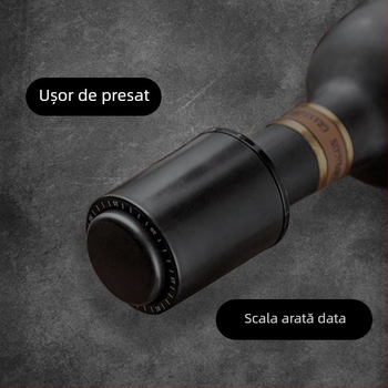 Dop de vin din oțel inoxidabil, cu mecanism de apăsare – pentru vin, bere și șampanie, sigilare prin vid