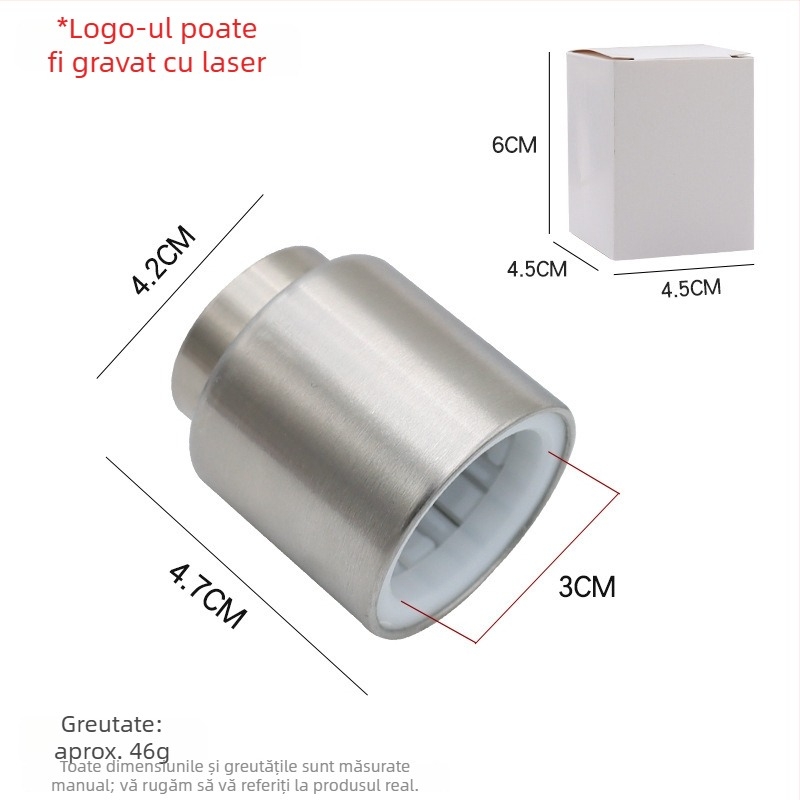 Dop de vin din oțel inoxidabil, cu mecanism de apăsare – pentru vin, bere și șampanie, sigilare prin vid