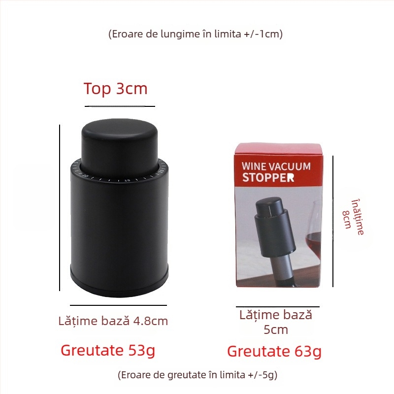 Dop de vin din oțel inoxidabil, cu mecanism de apăsare – pentru vin, bere și șampanie, sigilare prin vid