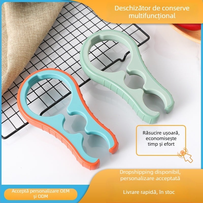 Deschizător multiplu din plastic, trei în unu, mâner anti-alunecare pentru capace și conserve, ustensilă de bucătărie pentru sticle de bere.