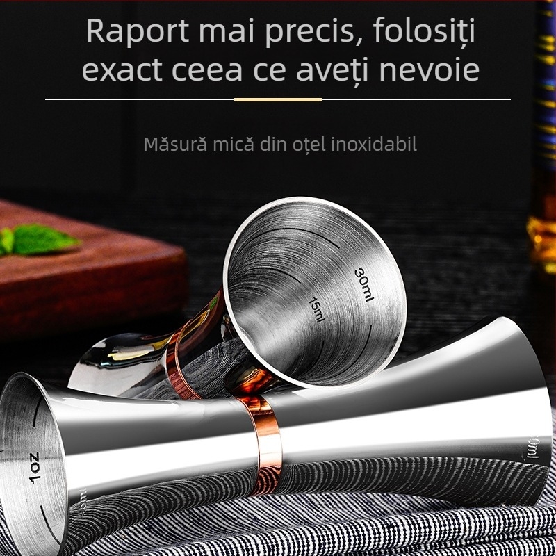 Cană de măsurare din oțel inoxidabil 304, shaker cocktail cu două capete și scară, măsurare în uncii, talie subțire