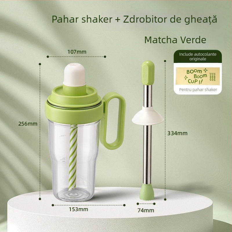 Cană pentru fructe cu zdrobitor, zdrobitor de gheață, amestecător pentru ceai cu lămâie și compartiment pentru pai
