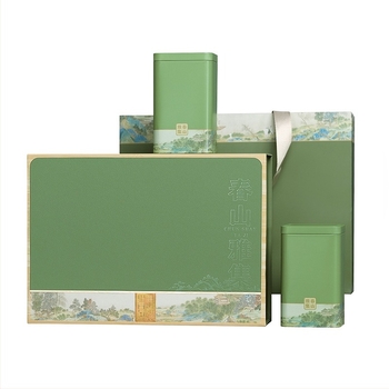 Cutie metalică cadou pentru ceai cu folie aurie – cutie goală de ambalare pentru ceai verde Mingqian Longjing, Maojian și Biluochun, capacitate 0,5 kg