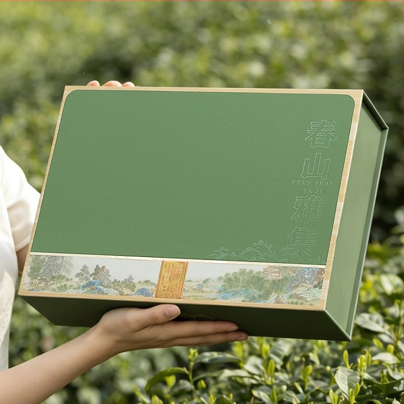 Cutie metalică cadou pentru ceai cu folie aurie – cutie goală de ambalare pentru ceai verde Mingqian Longjing, Maojian și Biluochun, capacitate 0,5 kg
