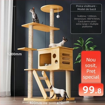 Copac pentru pisici compact cu cușcă și pat integrate, design pe perete, economie de spațiu, stil japonez pentru apartamente mici