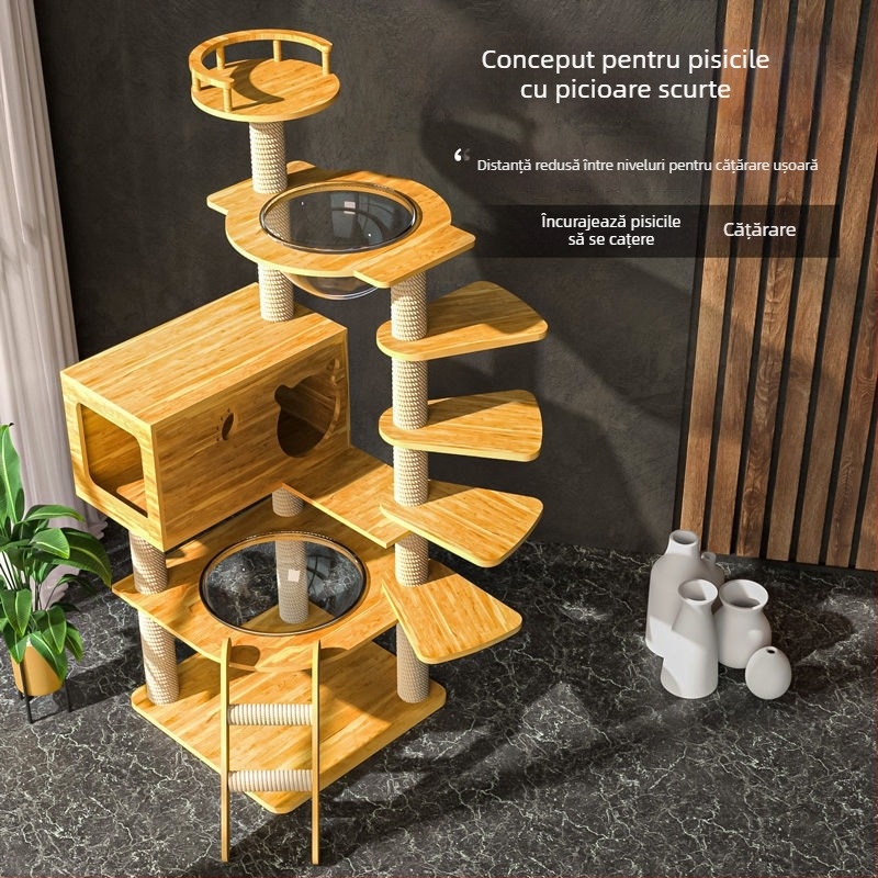 Copac pentru pisici compact cu cușcă și pat integrate, design pe perete, economie de spațiu, stil japonez pentru apartamente mici