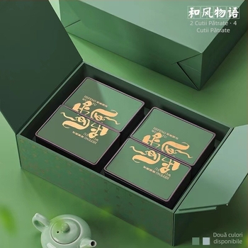Cutie premiumă de cadou pentru ceai cu Dragon Well și Bi Luo Chun, cutii plate metalice și borcane, ceai verde și negru, set cadou de Anul Nou