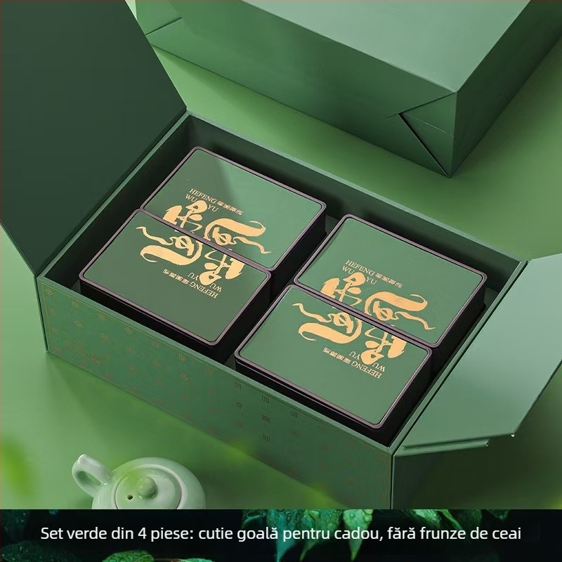 Cutie premiumă de cadou pentru ceai cu Dragon Well și Bi Luo Chun, cutii plate metalice și borcane, ceai verde și negru, set cadou de Anul Nou
