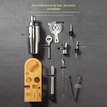 Set de 10 piese de unelte pentru bar din oțel inoxidabil, cu shaker pentru cocktail