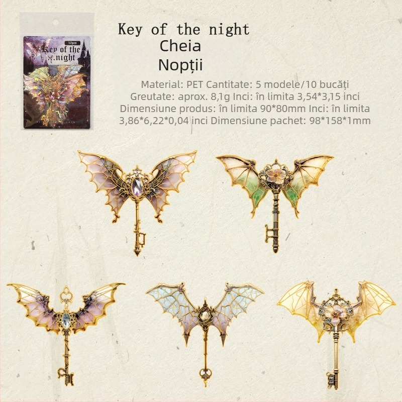 Seria Ancient Forest Heart Lock Key — autocolante pentru jurnal cu chei în formă de inimă, chei fluture vintage cu folie de aur, elemente pentru colaj de peisaj