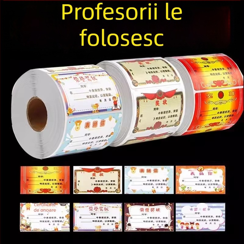 Mini stickere cu certificate, recompense colorate pentru elevii din învățământul primar, stickere de laudă fără reziduuri pentru a încuraja copiii să învețe.
