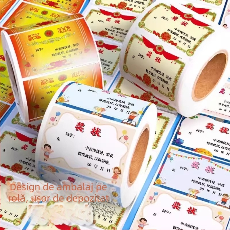 Mini stickere cu certificate, recompense colorate pentru elevii din învățământul primar, stickere de laudă fără reziduuri pentru a încuraja copiii să învețe.
