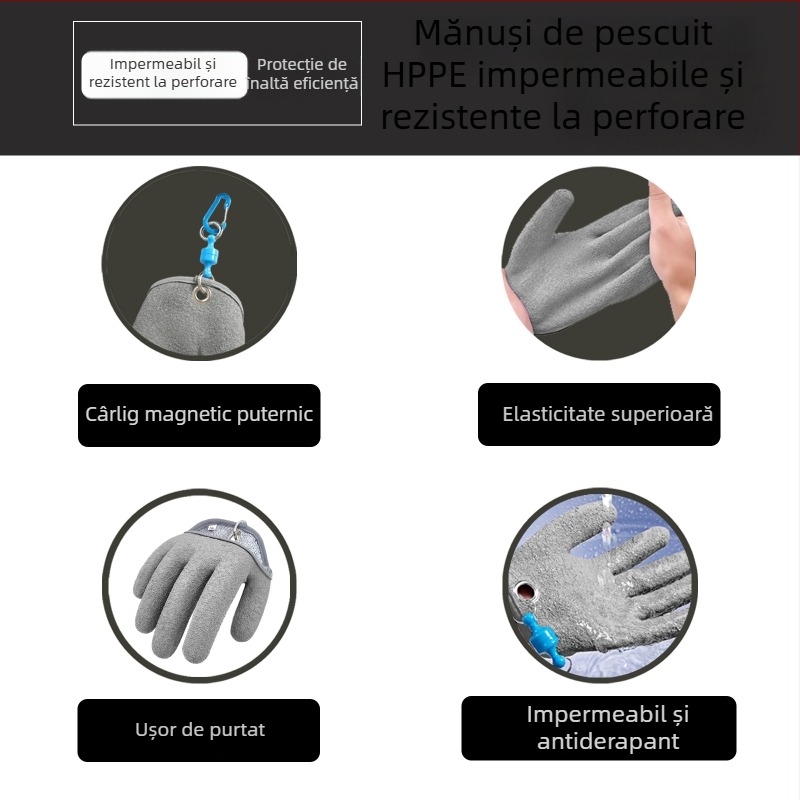 Mănuși de pescuit cu PE acoperire, protecție la tăiere și înțepare, antialunecare, pentru pescuit în aer liber