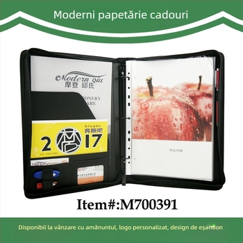 Mapă A4 din piele PU, dosar cu trei găuri, elegant pentru birou, cu posibilitatea adăugării unui logo