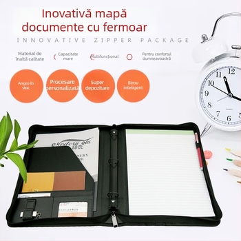 Mapă A4 din piele PU, dosar cu trei găuri, elegant pentru birou, cu posibilitatea adăugării unui logo