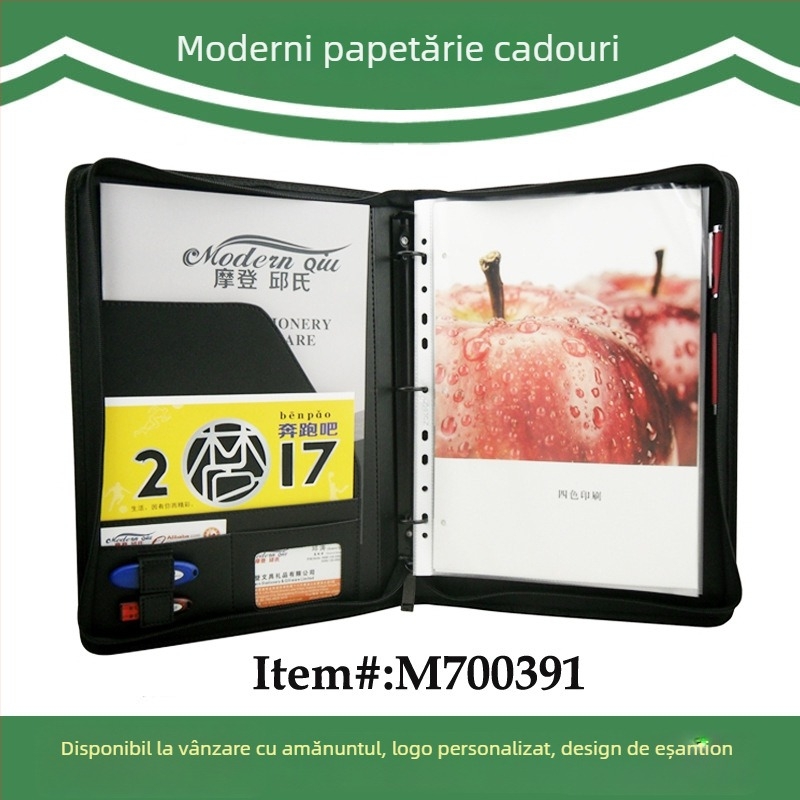 Mapă A4 din piele PU, dosar cu trei găuri, elegant pentru birou, cu posibilitatea adăugării unui logo