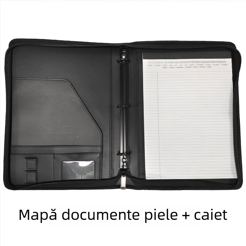 Mapă A4 din piele PU, dosar cu trei găuri, elegant pentru birou, cu posibilitatea adăugării unui logo