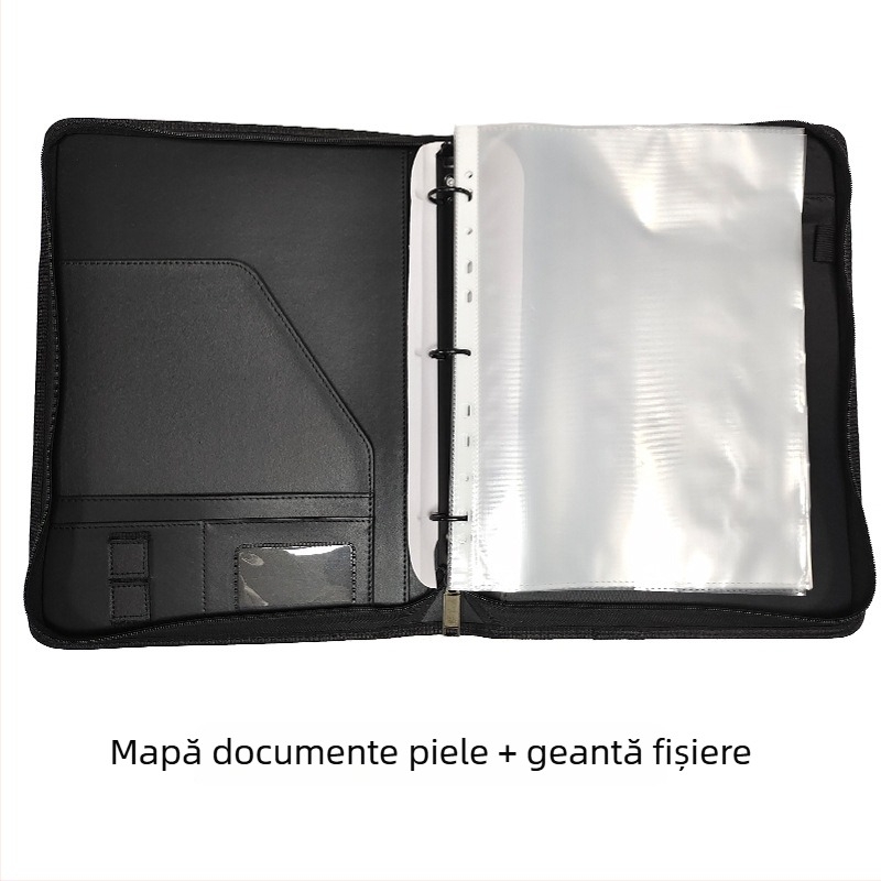 Mapă A4 din piele PU, dosar cu trei găuri, elegant pentru birou, cu posibilitatea adăugării unui logo