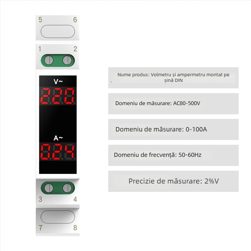 Metru montat pe șină pentru tensiune și curent, indicator digital mini, AC 220/380V cu măsurător de frecvență