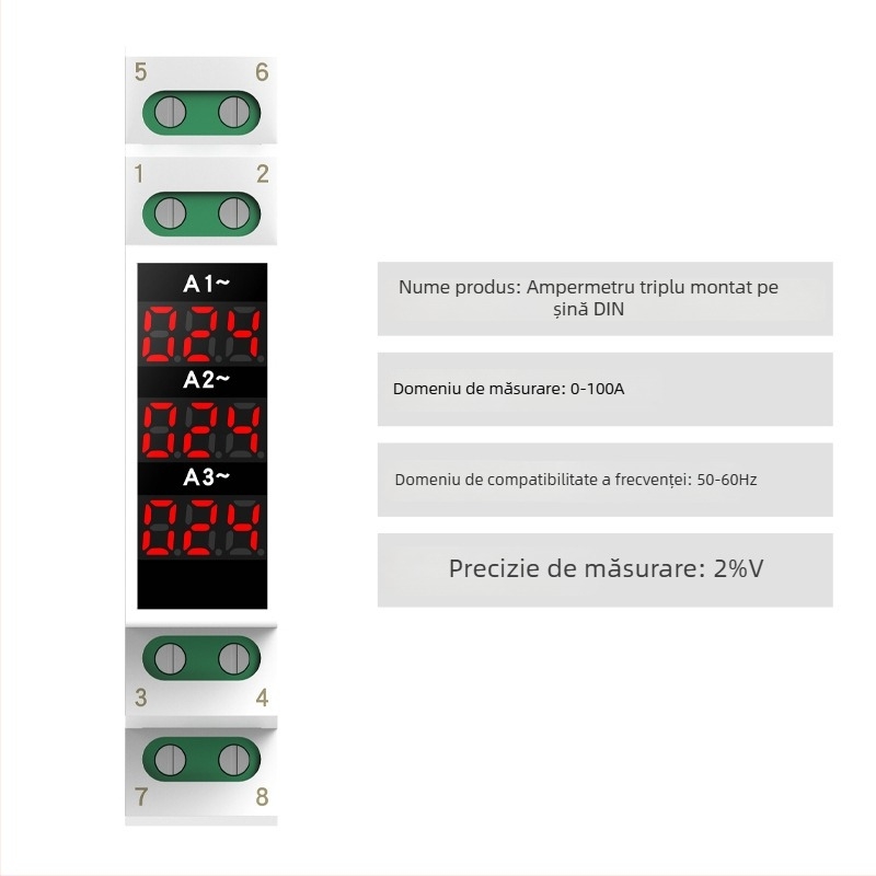 Metru montat pe șină pentru tensiune și curent, indicator digital mini, AC 220/380V cu măsurător de frecvență