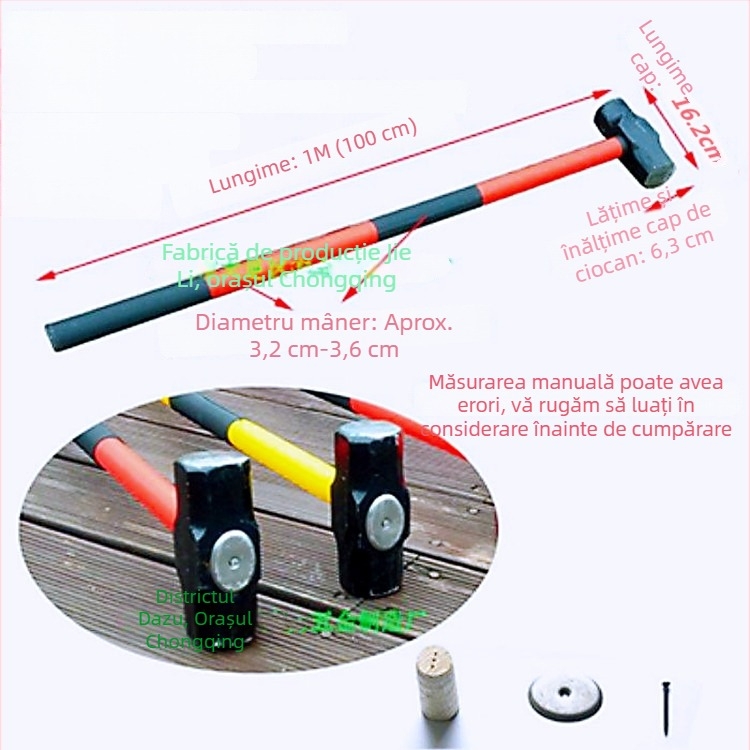 Ciocan octagonal cu cap greu din fier, pentru tâmplă și zidărie; design dublu; mâner PPR amortizant