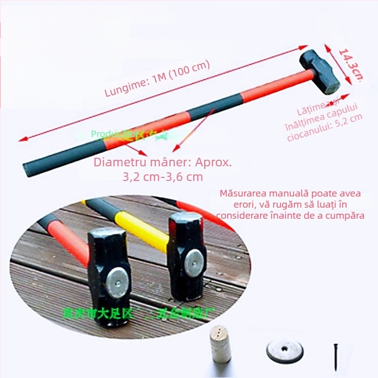 Ciocan octagonal cu cap greu din fier, pentru tâmplă și zidărie; design dublu; mâner PPR amortizant
