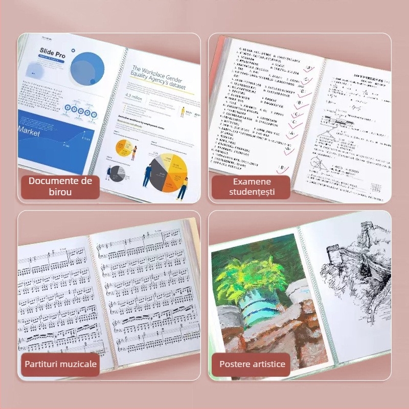 Morandi A4 Organizator de documente cu 100 de pagini, buzunare pentru fișiere studențești