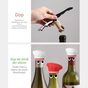 Dop din silicon pentru vin – păstrează prospețimea, sigilează etanș, design inovator