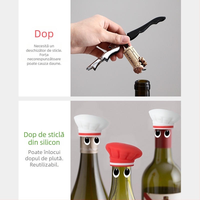 Dop din silicon pentru vin – păstrează prospețimea, sigilează etanș, design inovator