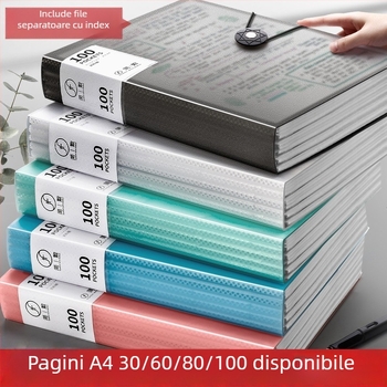 Dosar A4 cu inserții transparente pentru documente și fișe de teste, 60–100 pagini, organizator cu mare capacitate