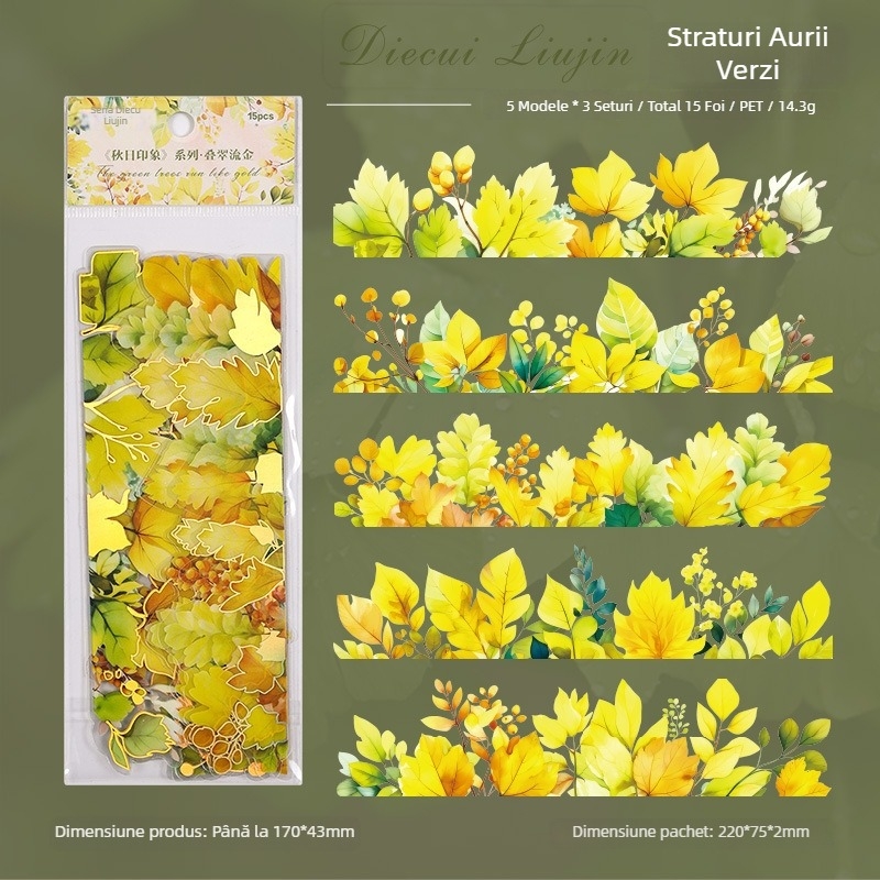 Impresii de toamnă: set autocolante PET cu frunze de plante, flori retro pentru scrapbooking și decor DIY