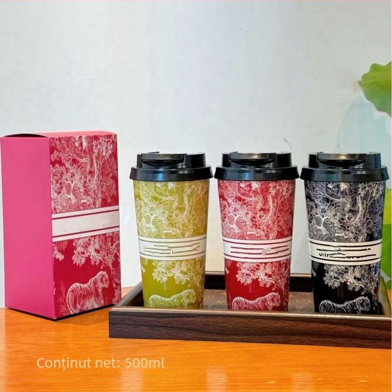 Ceașcă de cafea D, 500 ml, cu interior din oțel inoxidabil 304, design modern, pentru băuturi fierbinți și reci