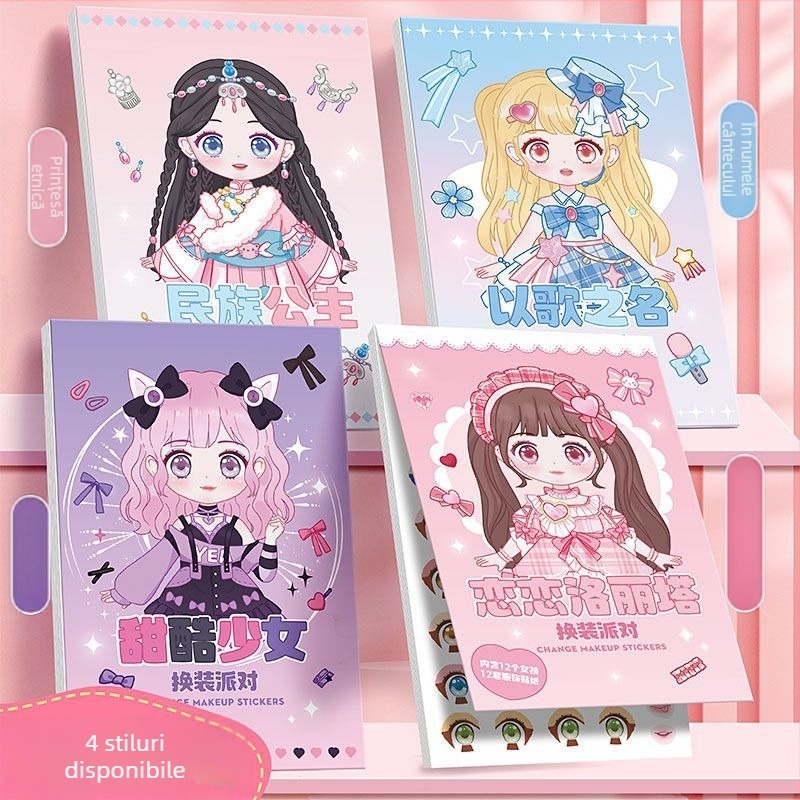 Set de autocolante pentru transformări vestimentare pentru fete și copii, autocolante drăguțe cu prințese, autocolante de personaje pentru caiet, carduri decorative pentru scene de machiaj