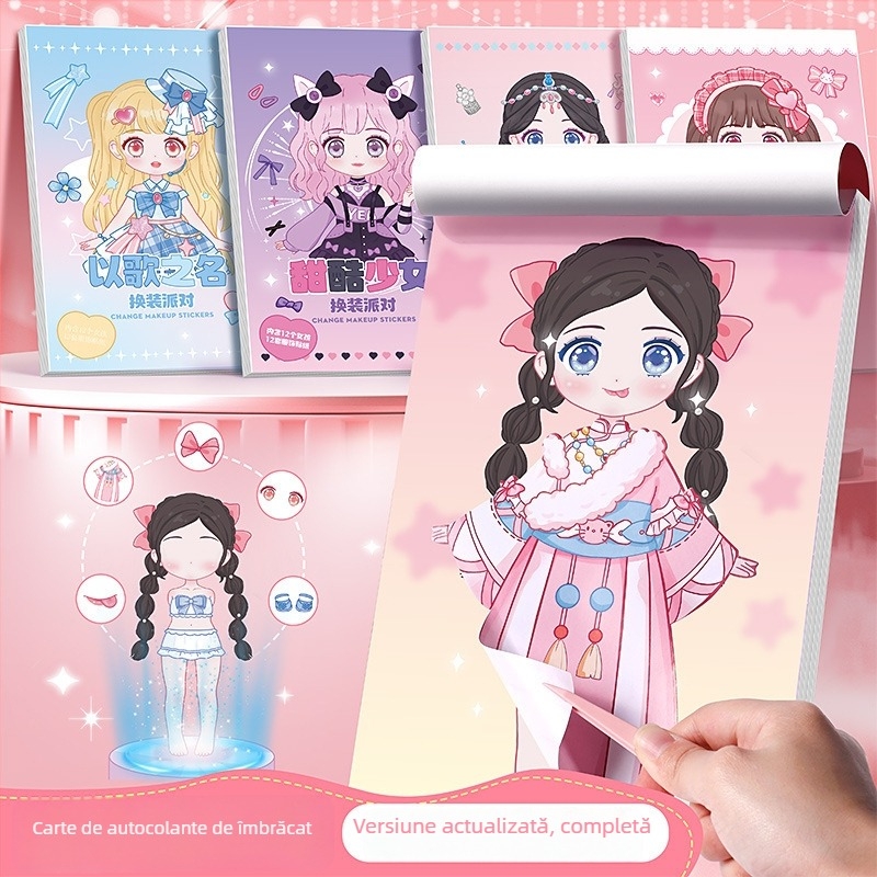 Set de autocolante pentru transformări vestimentare pentru fete și copii, autocolante drăguțe cu prințese, autocolante de personaje pentru caiet, carduri decorative pentru scene de machiaj