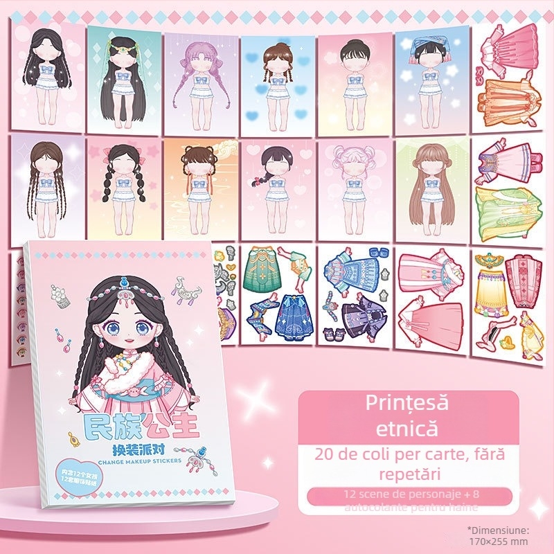 Set de autocolante pentru transformări vestimentare pentru fete și copii, autocolante drăguțe cu prințese, autocolante de personaje pentru caiet, carduri decorative pentru scene de machiaj