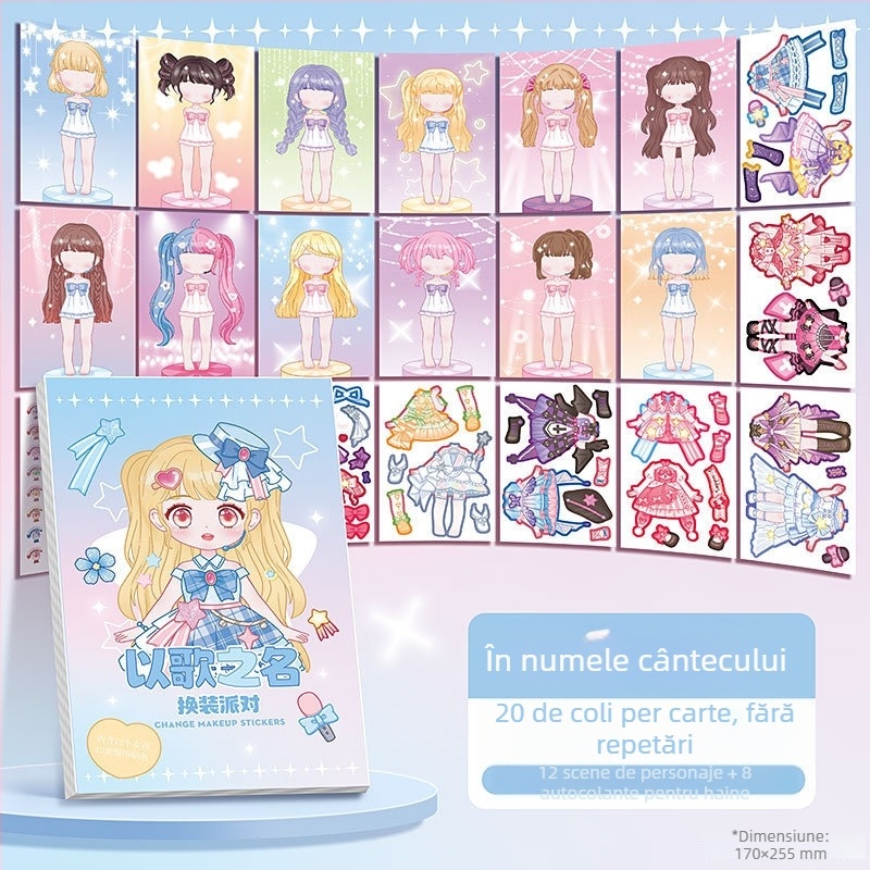 Set de autocolante pentru transformări vestimentare pentru fete și copii, autocolante drăguțe cu prințese, autocolante de personaje pentru caiet, carduri decorative pentru scene de machiaj