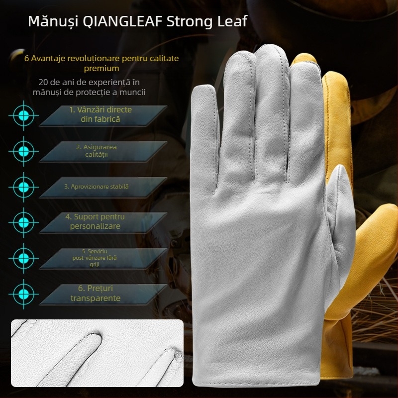 Strong Leaf Mănuși pentru sudură din piele de bovină Top-Grain, Rezistente la uzură și la temperaturi înalte, Protecție anti-arzuri, Mărimea XL
