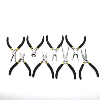 Set de 8 piese: clește mini 4,5 inch, mânere negre și galbene, unelte multifuncționale, clește diagonal, clește cu nas de ac, clește cu nas plat