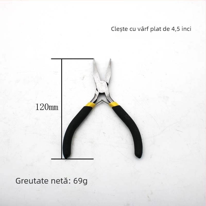 Set de 8 piese: clește mini 4,5 inch, mânere negre și galbene, unelte multifuncționale, clește diagonal, clește cu nas de ac, clește cu nas plat