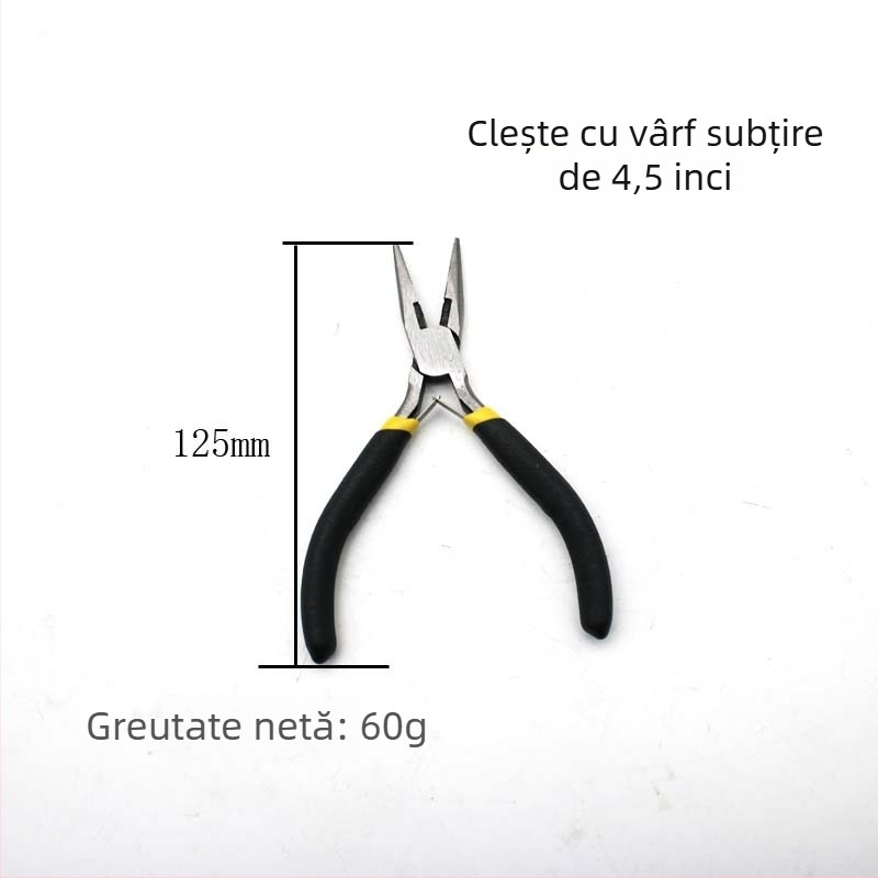 Set de 8 piese: clește mini 4,5 inch, mânere negre și galbene, unelte multifuncționale, clește diagonal, clește cu nas de ac, clește cu nas plat