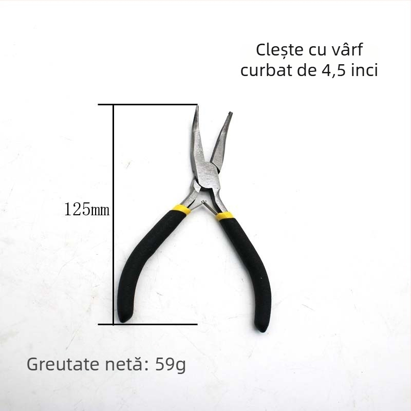 Set de 8 piese: clește mini 4,5 inch, mânere negre și galbene, unelte multifuncționale, clește diagonal, clește cu nas de ac, clește cu nas plat