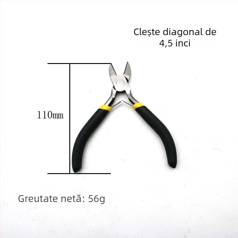Set de 8 piese: clește mini 4,5 inch, mânere negre și galbene, unelte multifuncționale, clește diagonal, clește cu nas de ac, clește cu nas plat